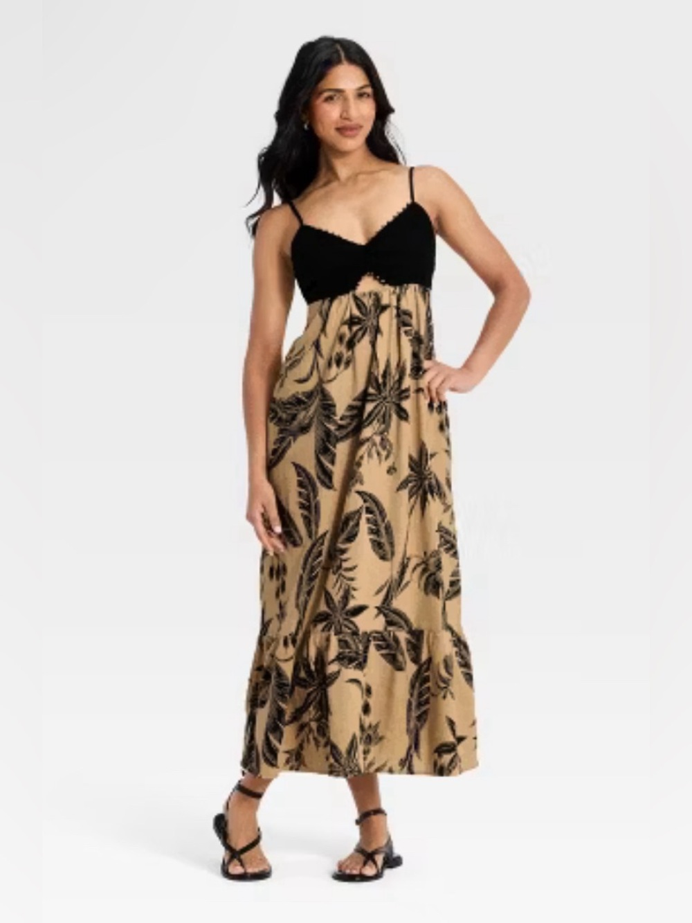 NWT Black & Tan Floral Spaghetti Strap Maxi Dress